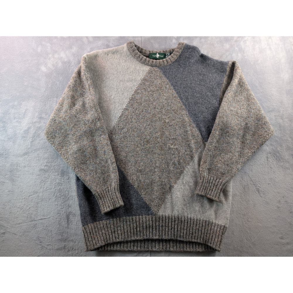 Hunt Club Mens XL Shetland Wool Sweater Made in England Colorblock Geometric